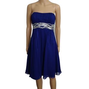 JS Boutique Strapless Silk Mini Dress Blue Size 4 Wedding Prom Special Event